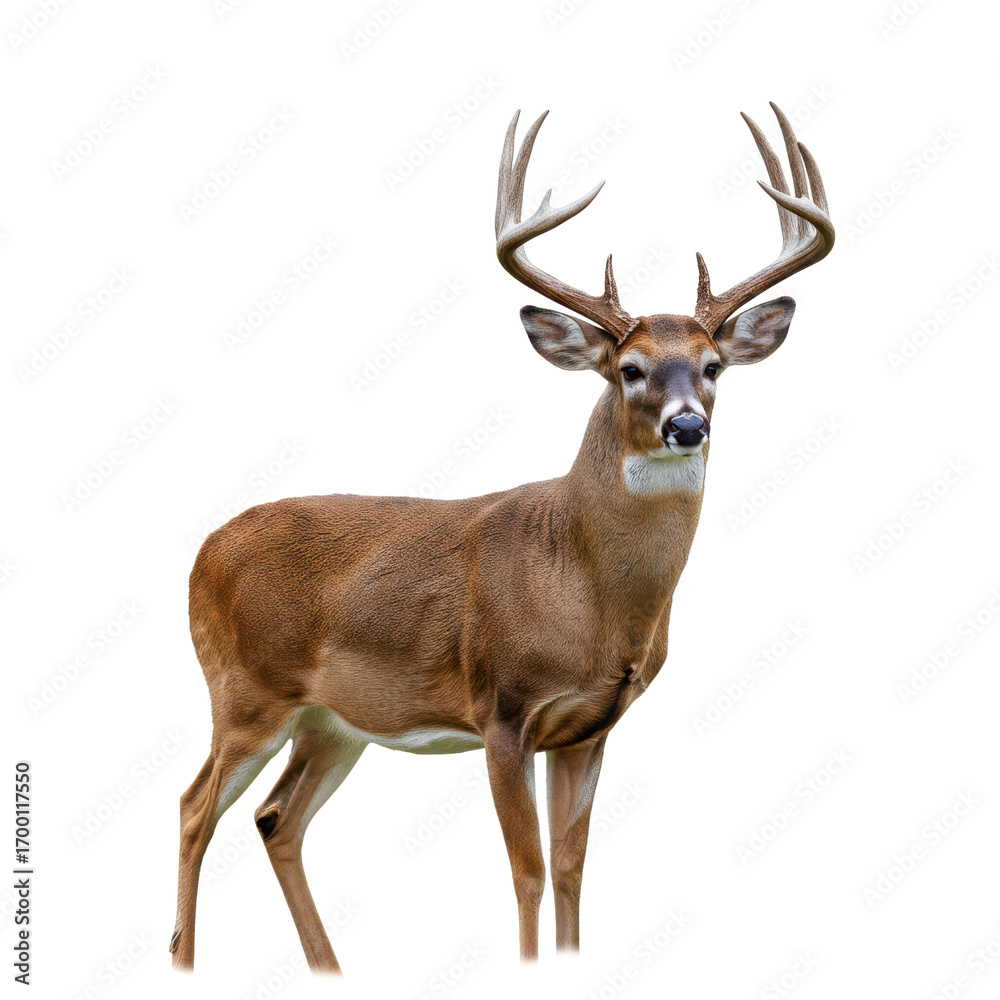Fototapeta premium Majestic Whitetail Buck Deer with Antlers Isolated on White Background