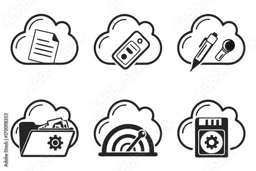 Cloud computing icons representing various digital services