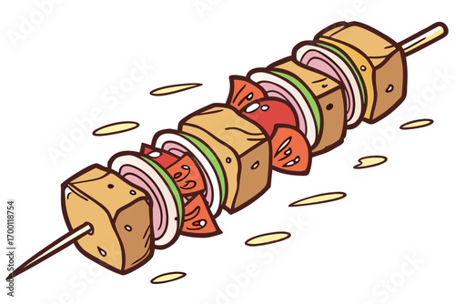 Delicious tofu and vegetable skewer illustration