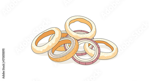 A pile of deliciously fried golden onion rings served as a tasty appetizer or side dish