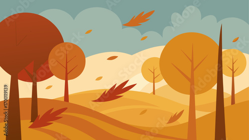 Autumn landscape with trees and falling leaves