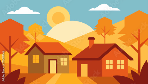 Two houses in an autumn landscape scene