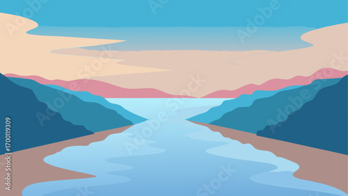 Landscape view of river between mountains