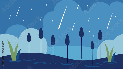 Rainy scenery with plants and cloudscape