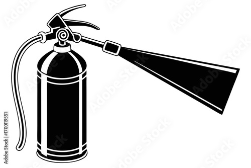 Black and white illustration of a fire extinguisher spraying