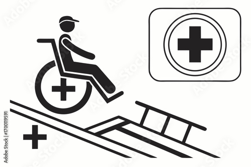 Wheelchair accessible ramp with medical symbol