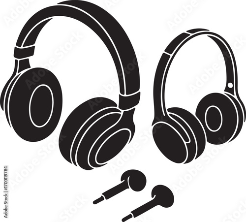 Headphones Vector Set: Audio Equipment for Listening to Sound and Enjoying Music