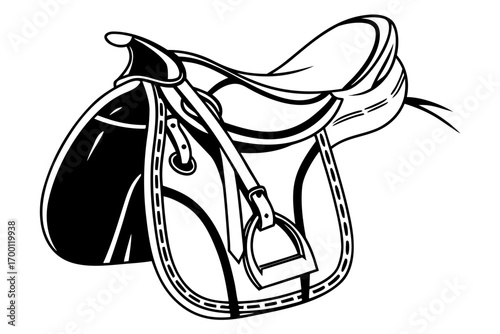 Classic black and white horse saddle illustration