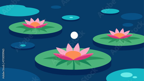 Lily pads and flowers floating on water