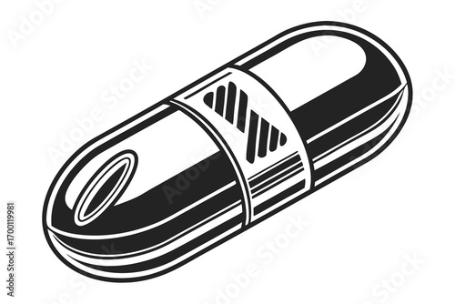 Stylized black and white capsule illustration