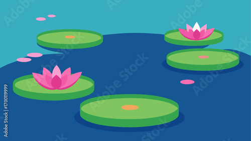 Illustration of water lilies on a pond