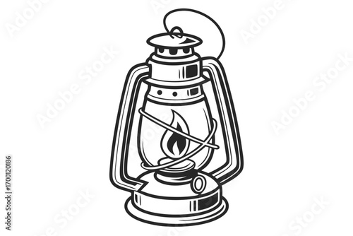 Vintage oil lantern with burning flame illustration