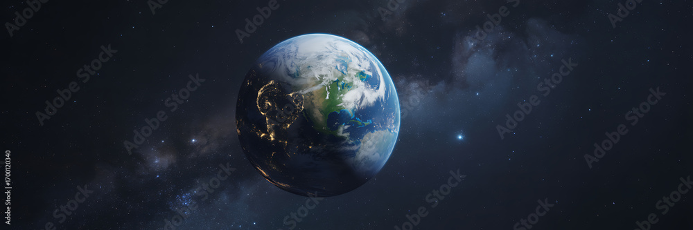 Obraz premium Close-up view of the earth from space showing continents and oceans with atmospheric glow