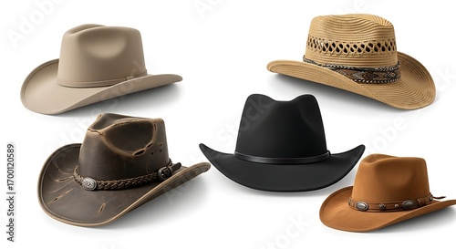 Wallpaper Mural Collection of Five Cowboy Hats in Various Colors and Styles. Torontodigital.ca