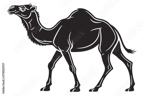 Stylized black silhouette of a camel