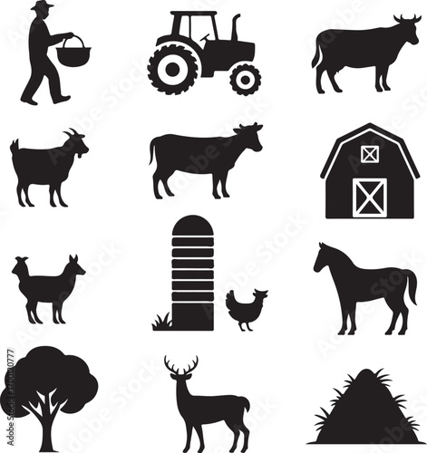 Farm And Wildlife Icons Silhouette Collection farmer basket