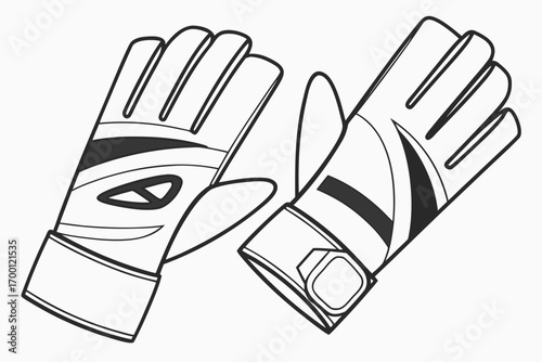 Black and white illustration of goalkeeper gloves