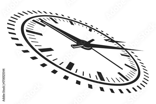 Abstract black and white clock face with perspective view
