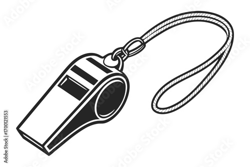 Classic black and white whistle with lanyard