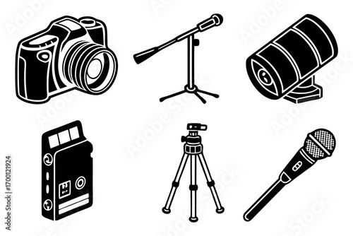 Collection of audio and video recording equipment icons