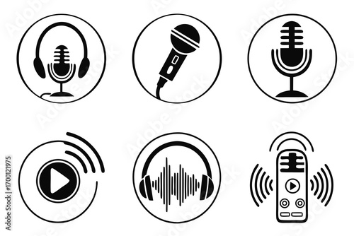 Collection of audio and podcast related icons