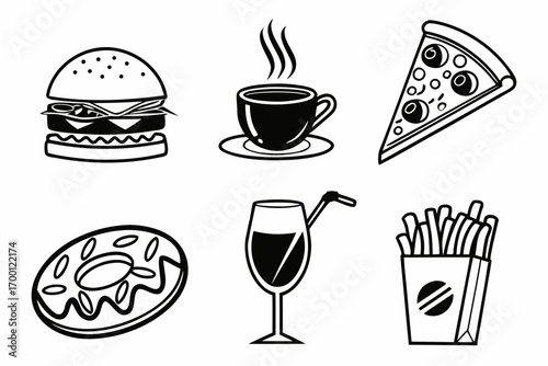Collection of popular fast food and drink icons
