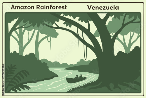 Amazon rainforest venezuela river boat scene