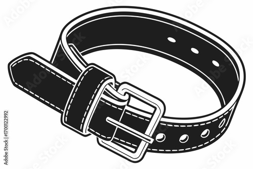 Black leather belt with silver buckle and stitching