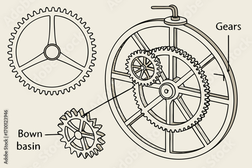Illustration of interlocking gears and a gear mechanism