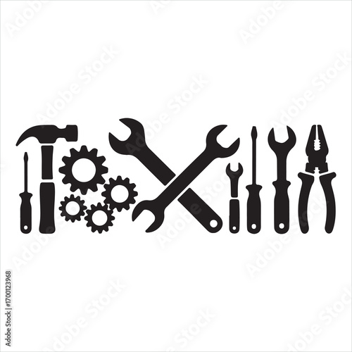 Set of repair tools vector illustration with hammer wrench screwdriver and pliers