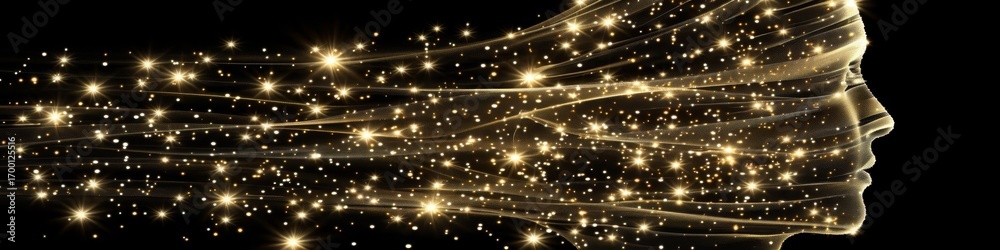 Obraz premium Surreal cosmic art deep space nebula formed as a human silhouette with glowing stars and galaxies