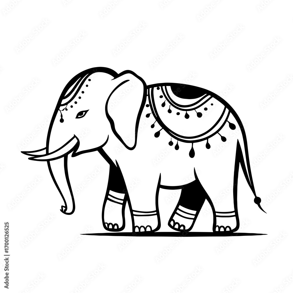 Obraz premium Asian Elephant. Asian Elephant simple black and white line art vector logo