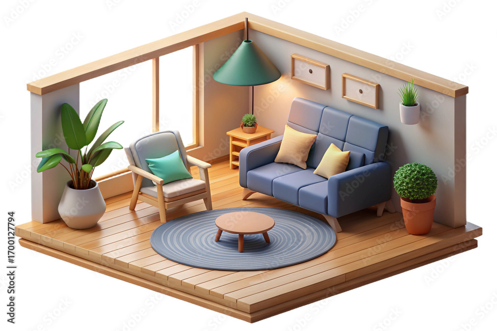 Obraz premium The image shows a bright and clean living room with a minimalist design- 3D rendering