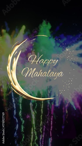 Vertical Shiny Happy Mahalaya Typography Animation for Indian Festival Celebration