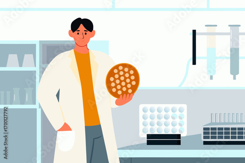 Engineer holding wafer chip in laboratory

