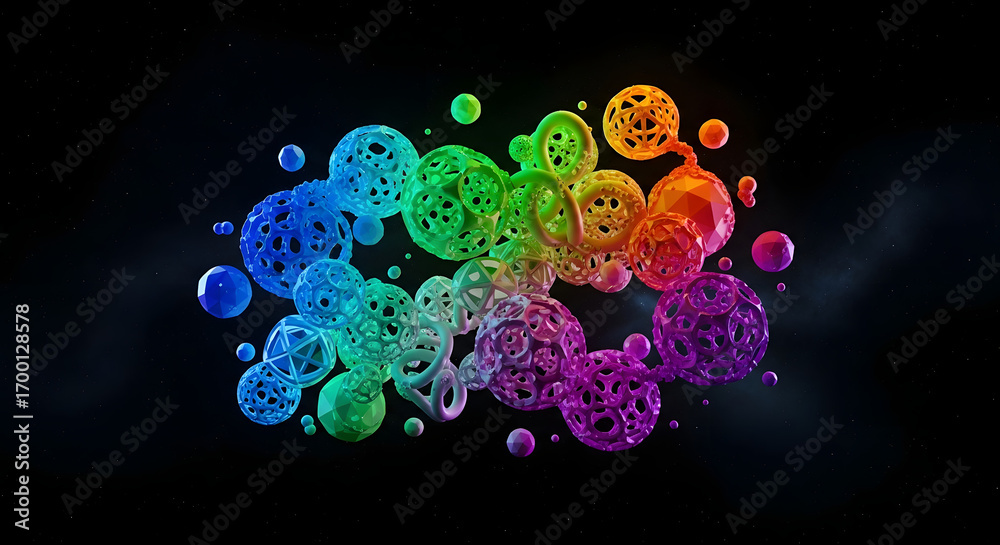 Obraz premium Colorful abstract spheres connected together on a dark background