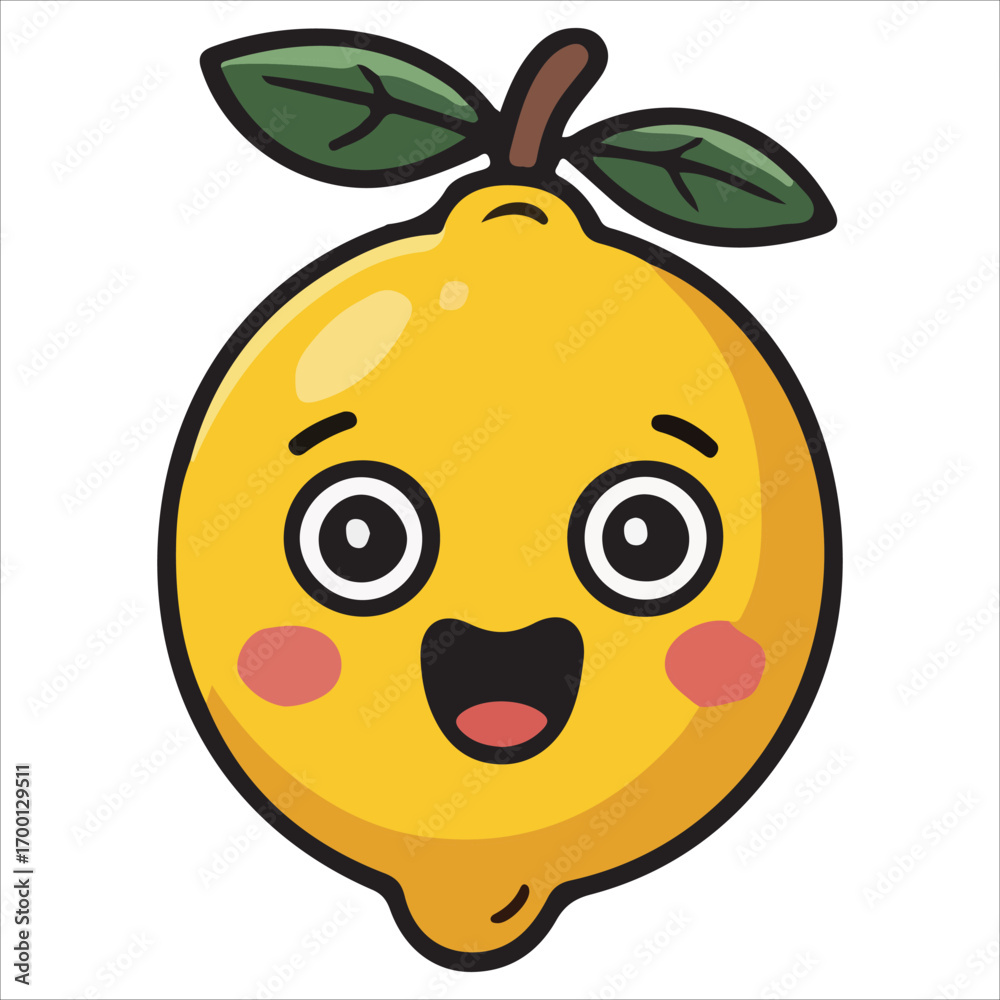 Obraz premium Collection of cute cartoon lemons with happy expressions. Kawaii fruit characters, emoji style, vibrant, 