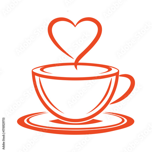 Orange coffee cup with heart shaped steam on white background vector