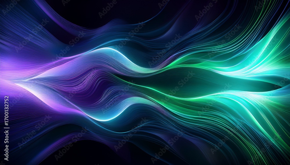 Fototapeta premium An Abstract Digital Artwork Featuring Deep Green Purple And Blue Waves In A Fluid Motion Creating A Dark And Mysterious Visual Effect With Glowing Neon Accents