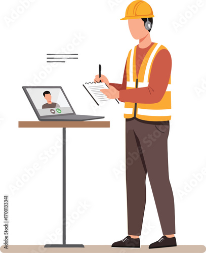 Construction Worker on Video Call Taking Notes.