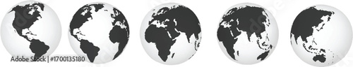 3D Globe Set with World Maps – Realistic Earth Sphere Vector Illustration
