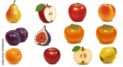 Collection of fresh ripe fruits isolated on a clean white background for healthy eating and natural sweetness