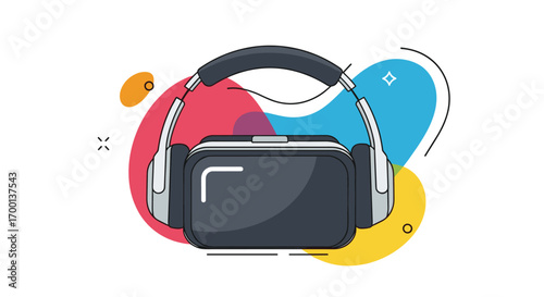 Immersive virtual reality headset and headphones technology concept for entertainment and gaming experiences