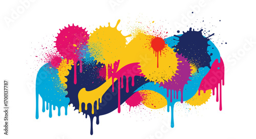 Vibrant splashy ink drips colorful abstract artistic design element decoration background