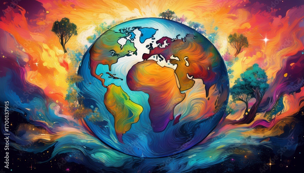 Naklejka premium abstract painting colorful earth sustainability globe