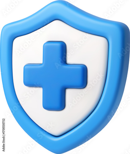 3D Vector Blue Shield with Medical Cross for Healthcare Protection
