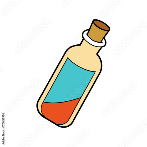 Cartoon bottle with colorful liquids and cork stopper