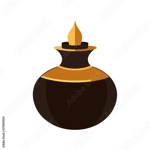 Stylized oil lamp with flame and golden accents