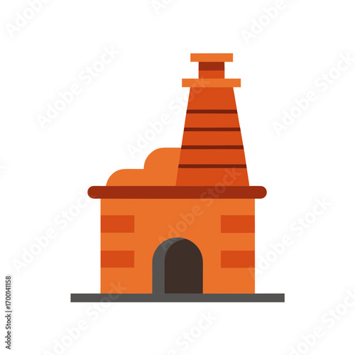 Stylized orange brick kiln with chimney