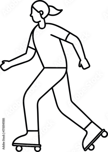 minimalist outline of a person rollerblading.